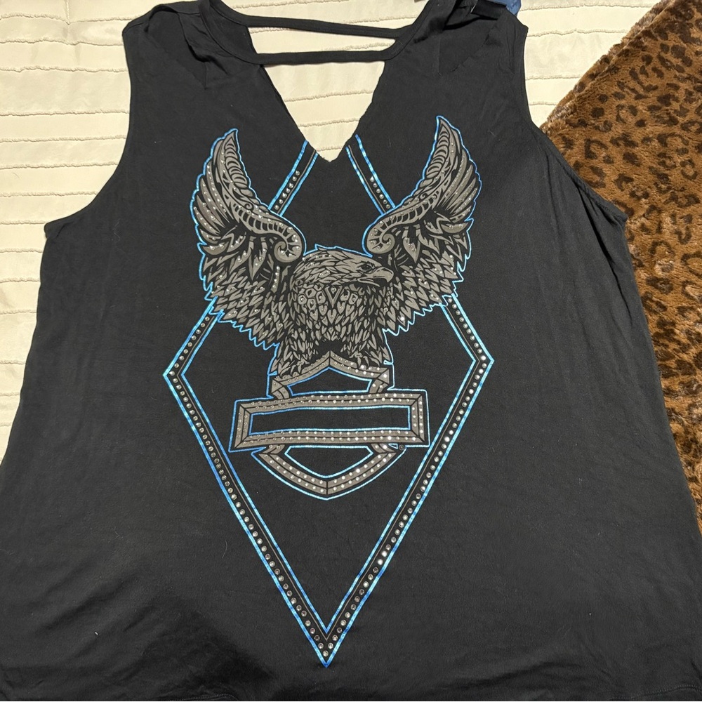 Harley Davidson Black Graphic Eagle Women's Top 2XL